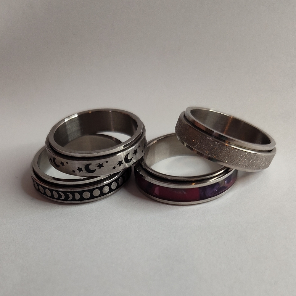 Size 10 Spinner Fidget Rings. Set Of 4